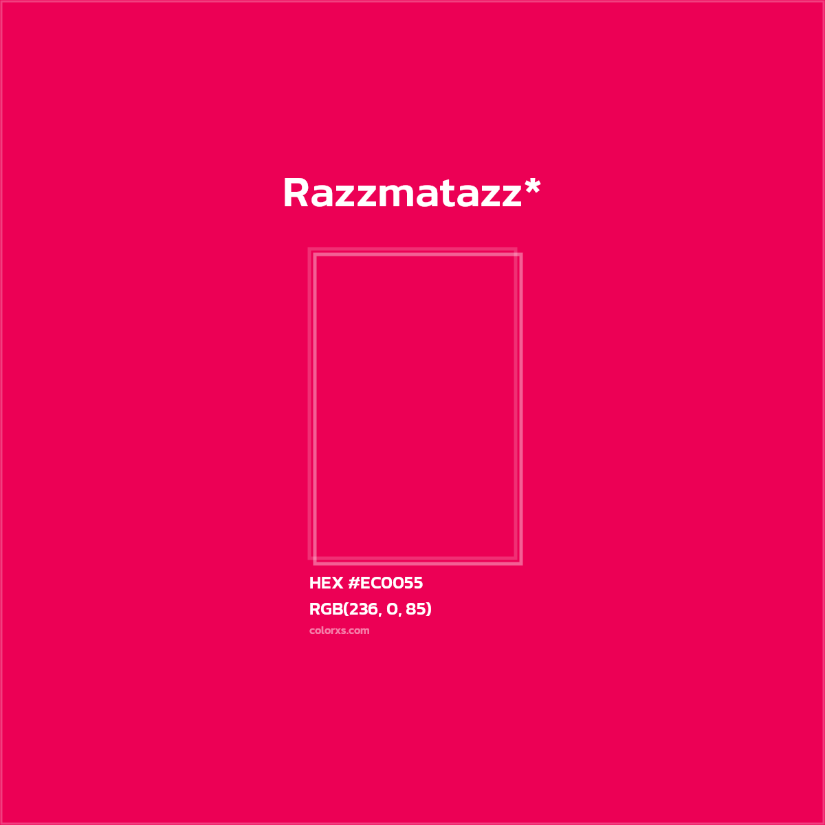#EC0055 hex color. RGB, RYB, CMYK, HSL, HSV codes and color conversions. Matching color names, palettes, paints.