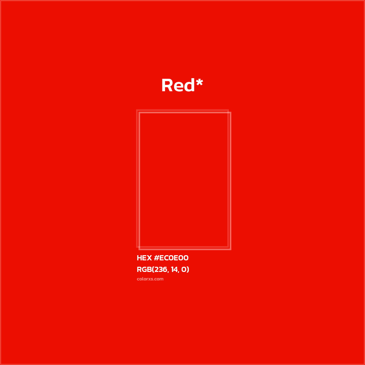 #EC0E00 hex color. RGB, RYB, CMYK, HSL, HSV codes and color conversions. Matching color names, palettes, paints.
