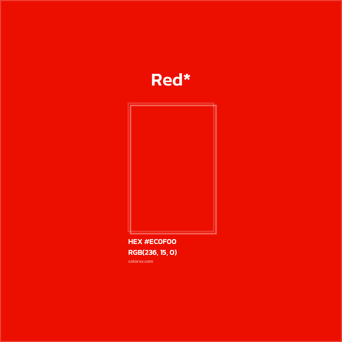 #EC0F00 hex color. RGB, RYB, CMYK, HSL, HSV codes and color conversions. Matching color names, palettes, paints.