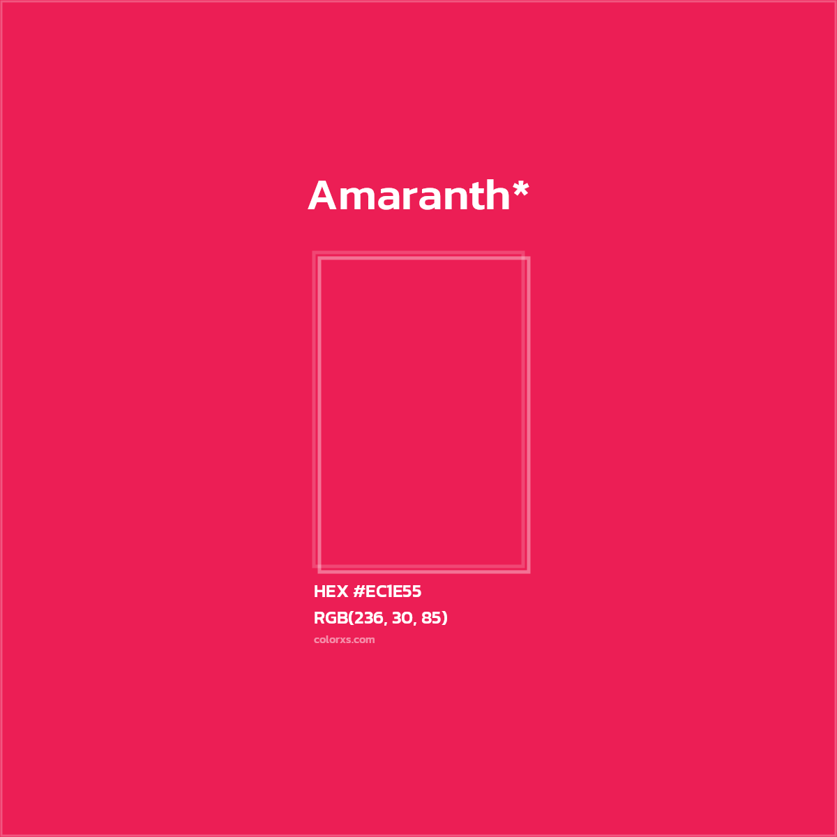#EC1E55 hex color. RGB, RYB, CMYK, HSL, HSV codes and color conversions. Matching color names, palettes, paints.