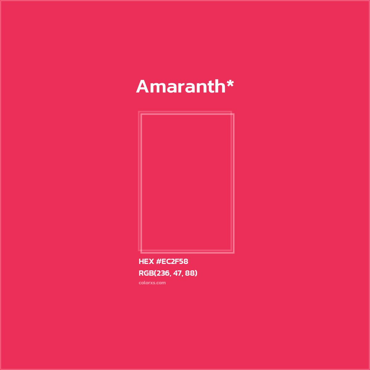 #EC2F58 hex color. RGB, RYB, CMYK, HSL, HSV codes and color conversions. Matching color names, palettes, paints.