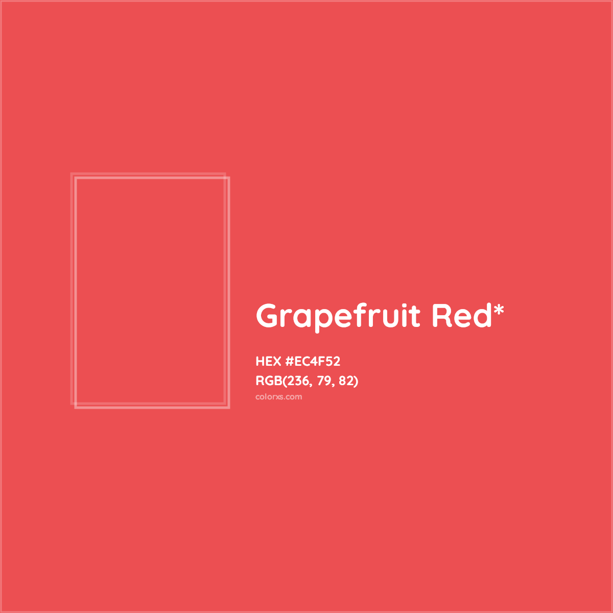 #EC4F52 hex color. RGB, RYB, CMYK, HSL, HSV codes and color conversions. Matching color names, palettes, paints.