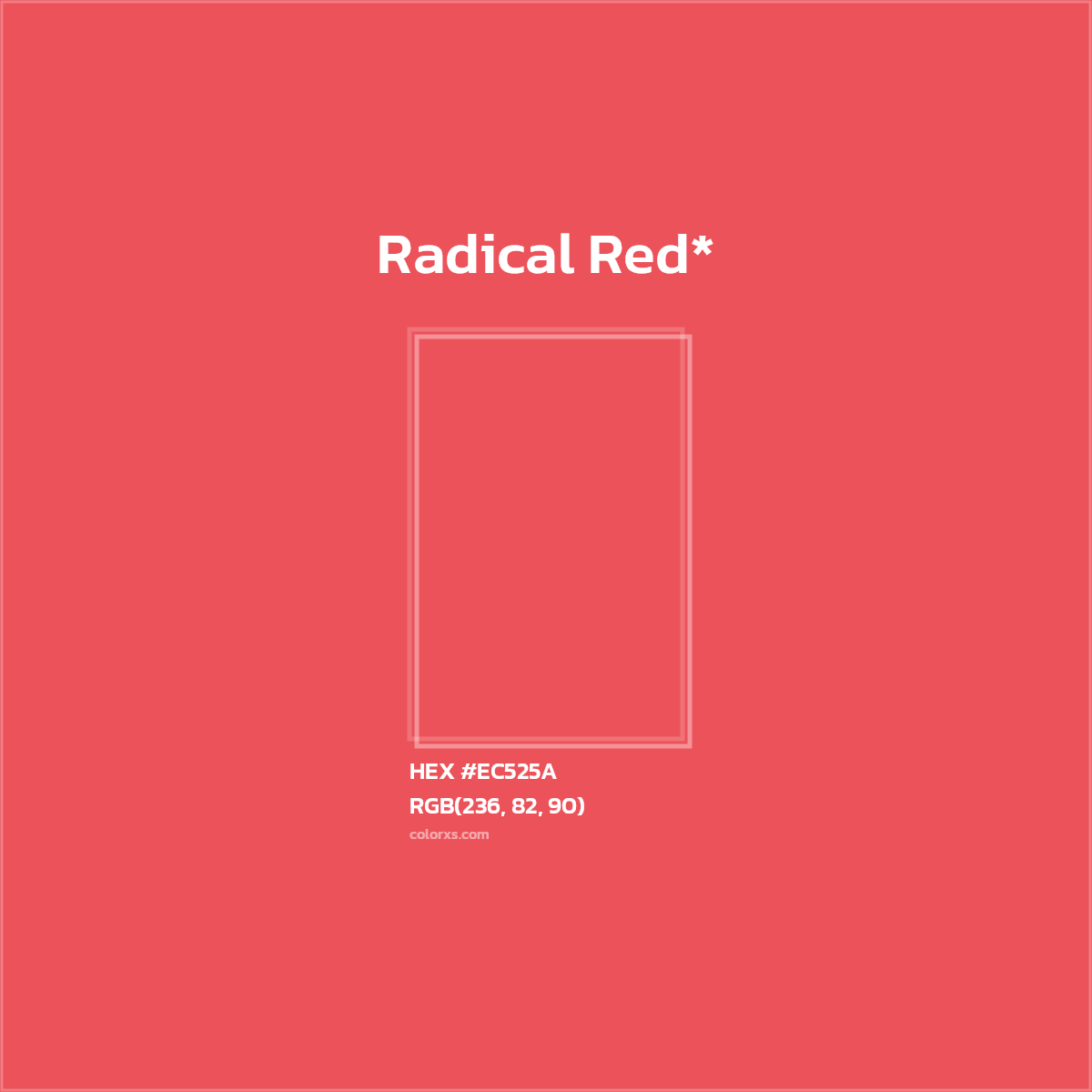 #EC525A hex color. RGB, RYB, CMYK, HSL, HSV codes and color conversions. Matching color names, palettes, paints.