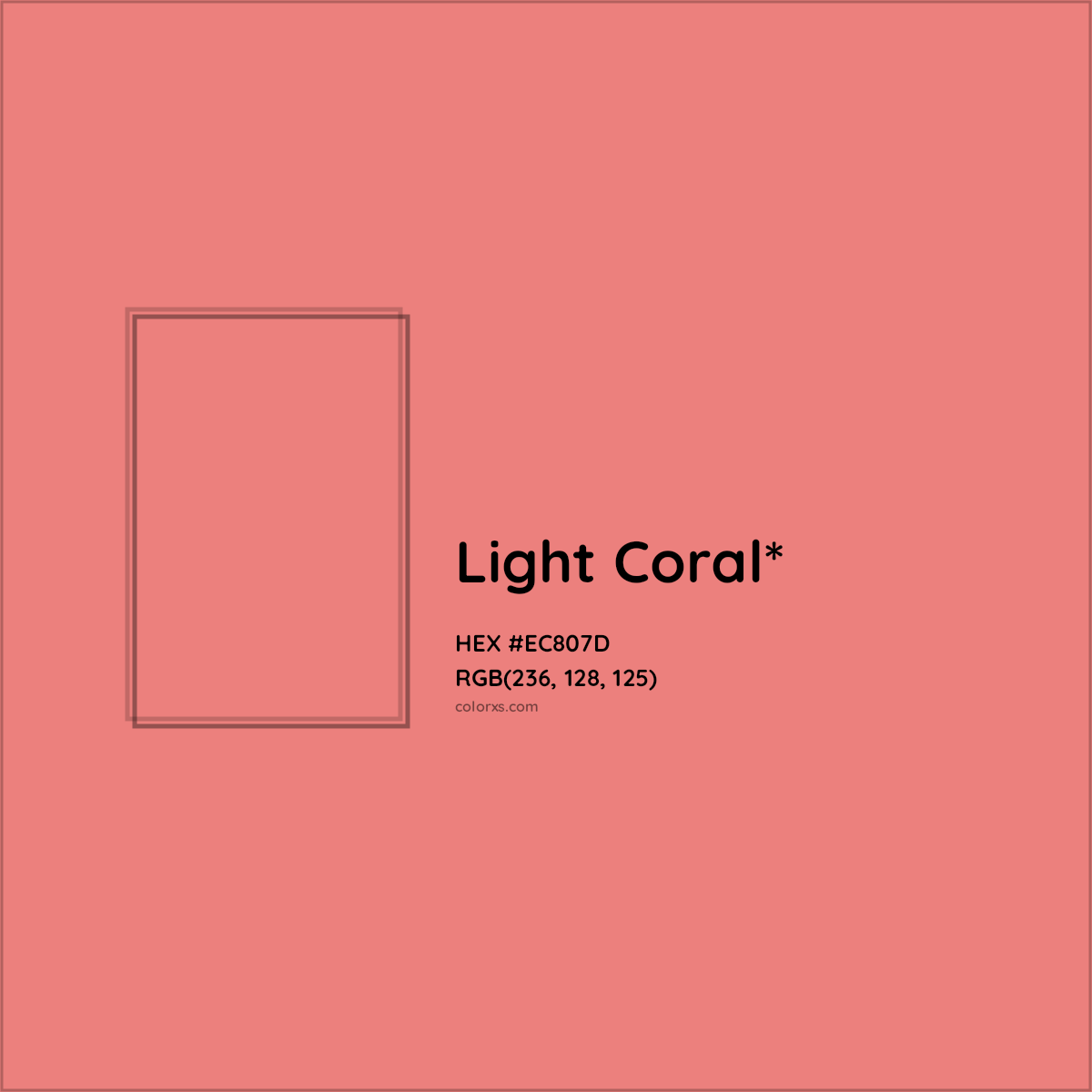 #EC807D hex color. RGB, RYB, CMYK, HSL, HSV codes and color conversions. Matching color names, palettes, paints.