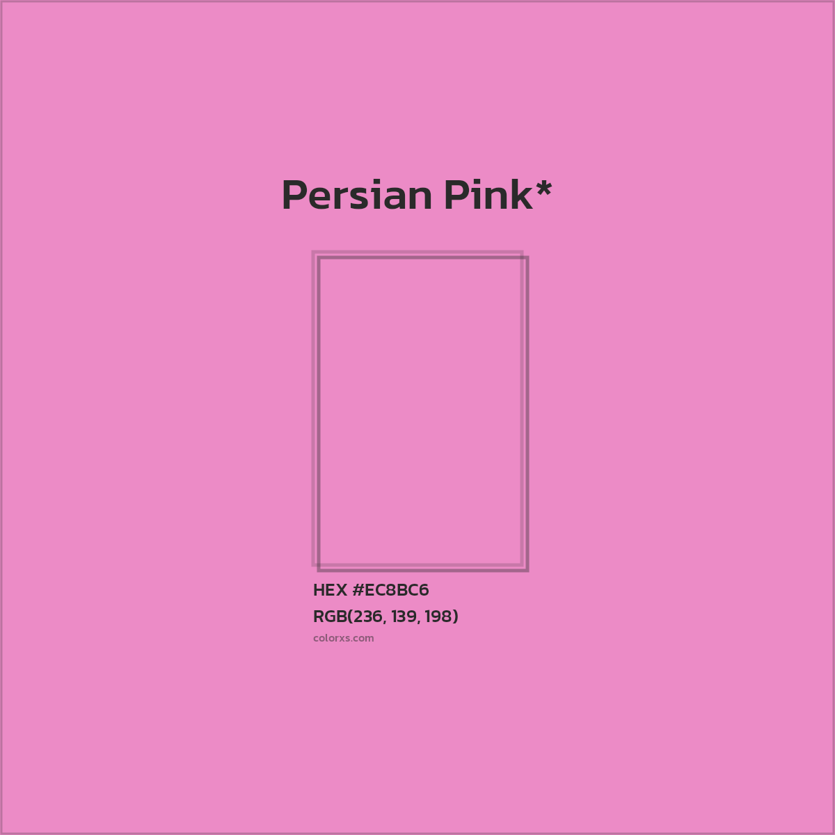 #EC8BC6 hex color. RGB, RYB, CMYK, HSL, HSV codes and color conversions. Matching color names, palettes, paints.