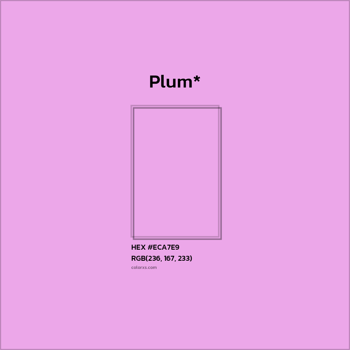 #ECA7E9 hex color. RGB, RYB, CMYK, HSL, HSV codes and color conversions. Matching color names, palettes, paints.