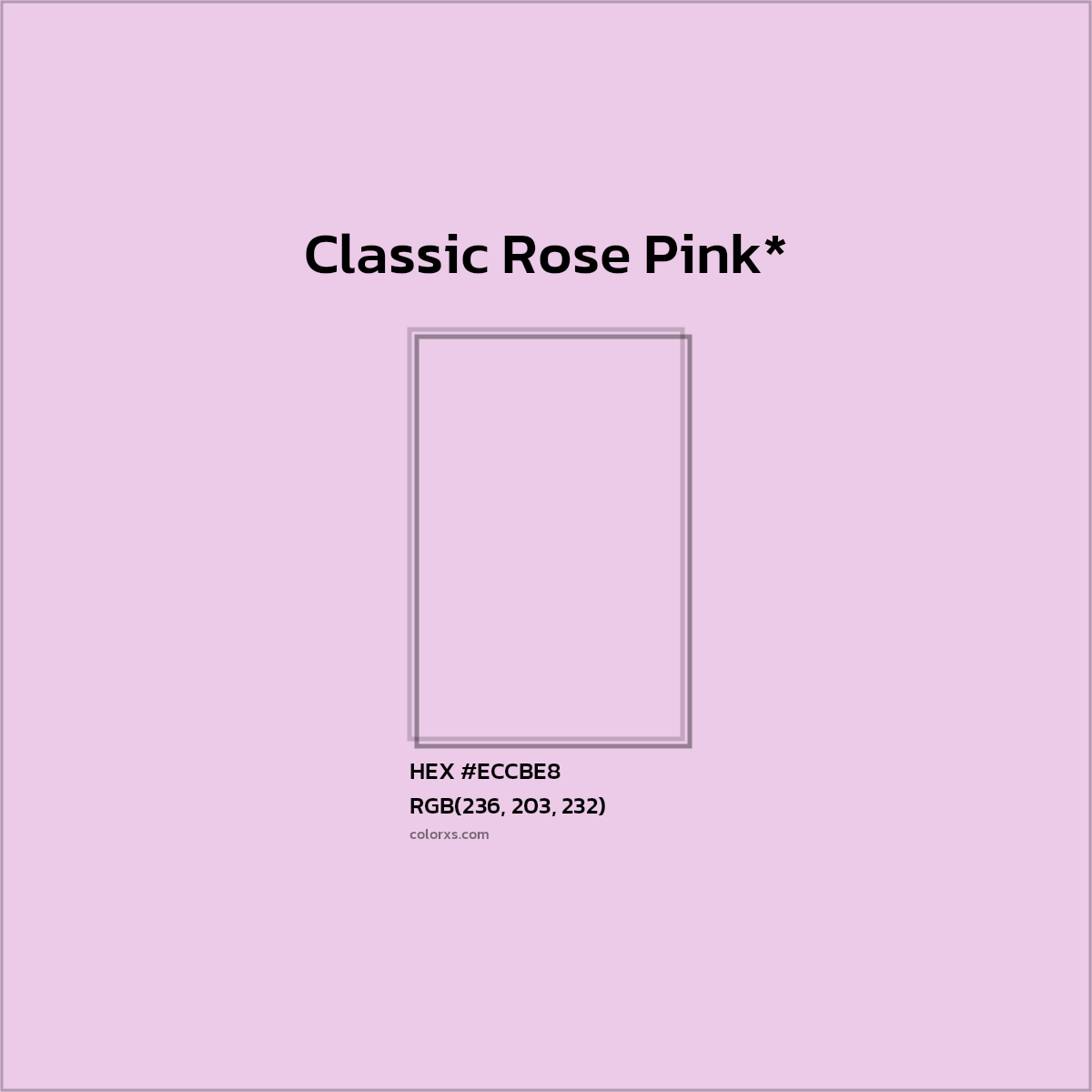 #ECCBE8 hex color. RGB, RYB, CMYK, HSL, HSV codes and color conversions. Matching color names, palettes, paints.