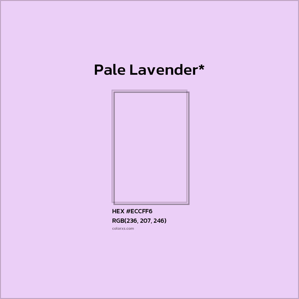 #ECCFF6 hex color. RGB, RYB, CMYK, HSL, HSV codes and color conversions. Matching color names, palettes, paints.