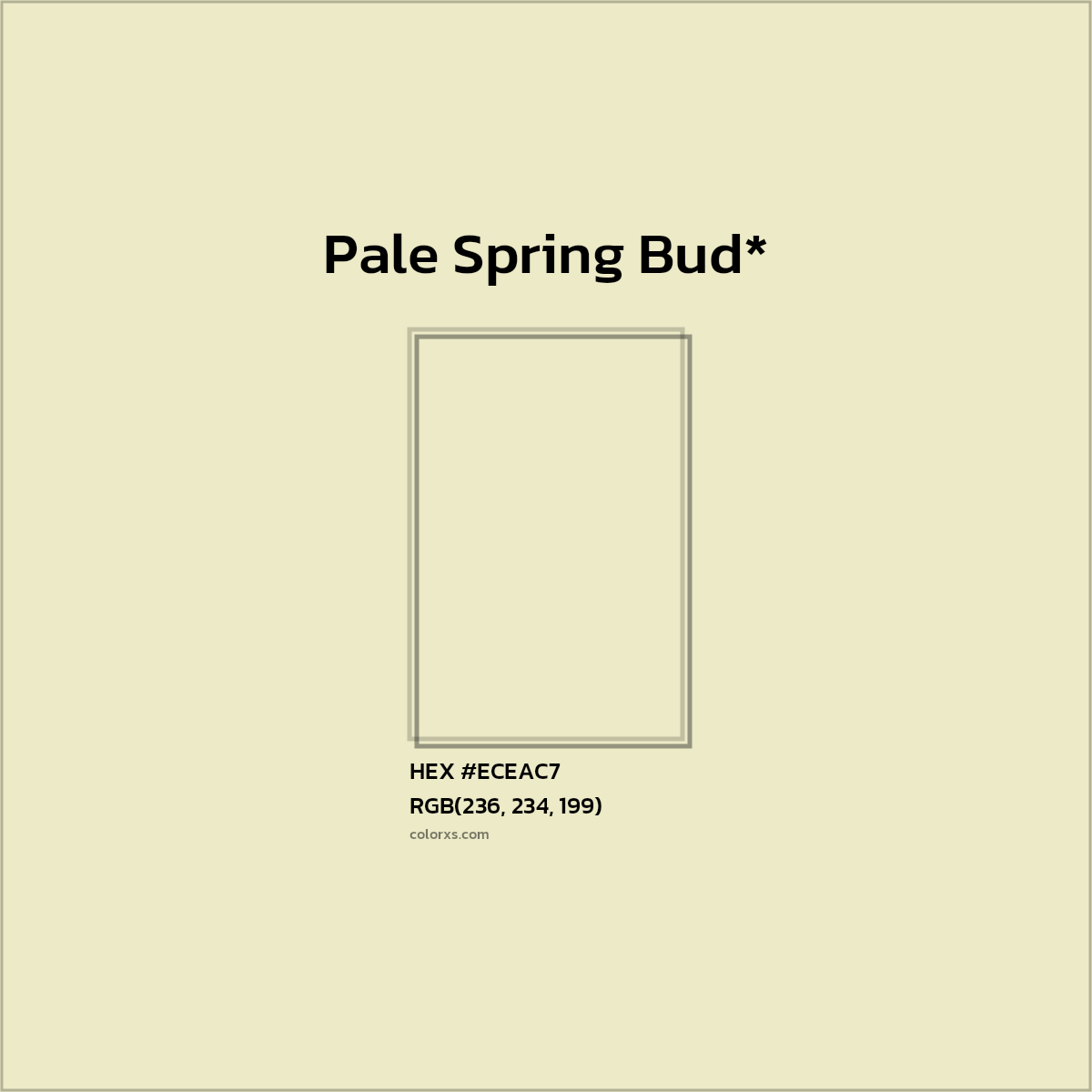 #ECEAC7 hex color. RGB, RYB, CMYK, HSL, HSV codes and color conversions. Matching color names, palettes, paints.