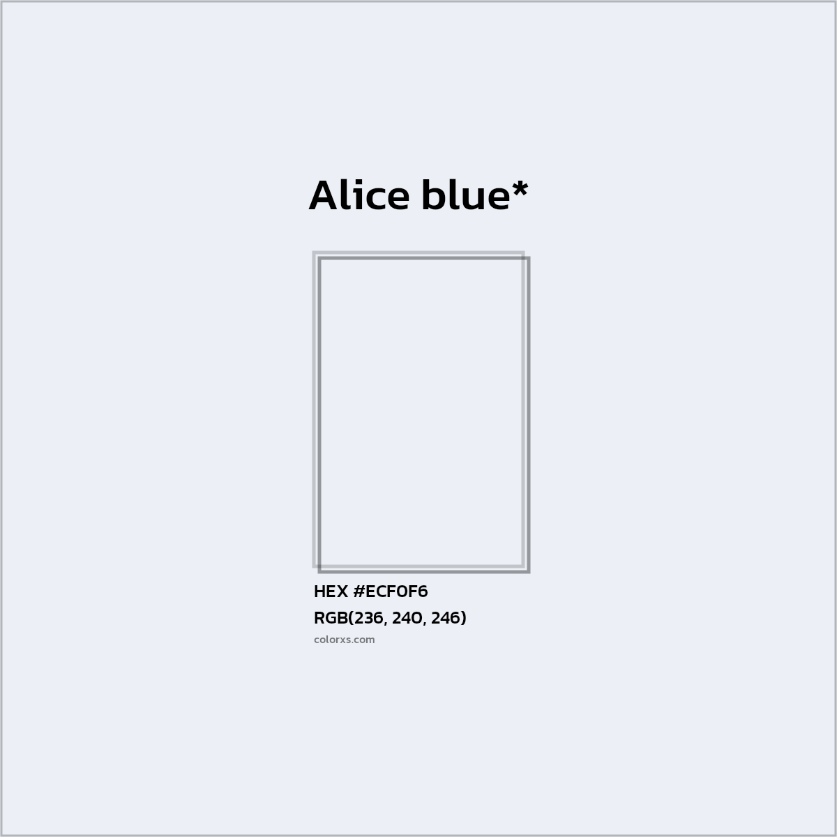 #ECF0F6 hex color. RGB, RYB, CMYK, HSL, HSV codes and color conversions. Matching color names, palettes, paints.