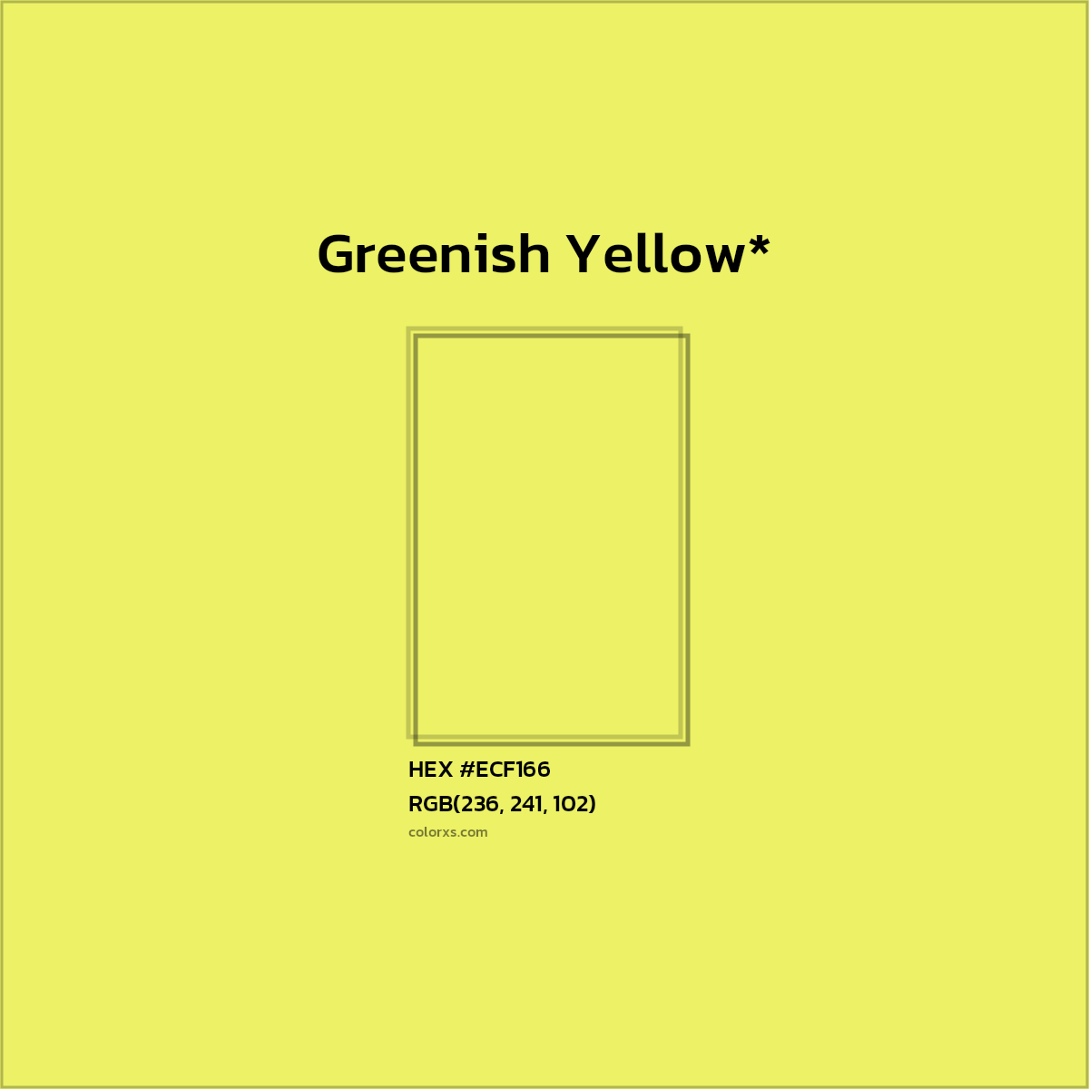 #ECF166 hex color. RGB, RYB, CMYK, HSL, HSV codes and color conversions. Matching color names, palettes, paints.