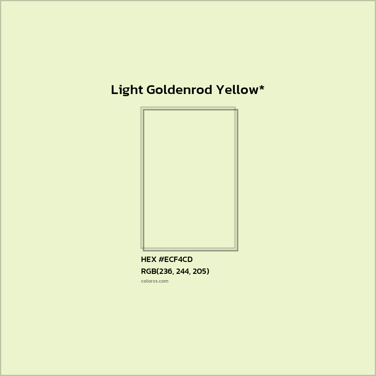#ECF4CD hex color. RGB, RYB, CMYK, HSL, HSV codes and color conversions. Matching color names, palettes, paints.