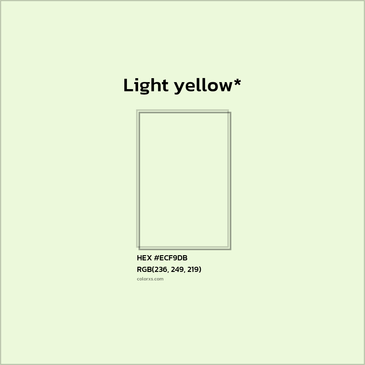 #ECF9DB hex color. RGB, RYB, CMYK, HSL, HSV codes and color conversions. Matching color names, palettes, paints.