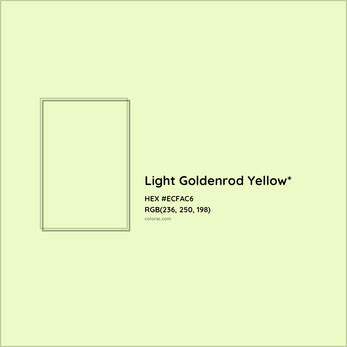 #ECFAC6 hex color. RGB, RYB, CMYK, HSL, HSV codes and color conversions. Matching color names, palettes, paints.