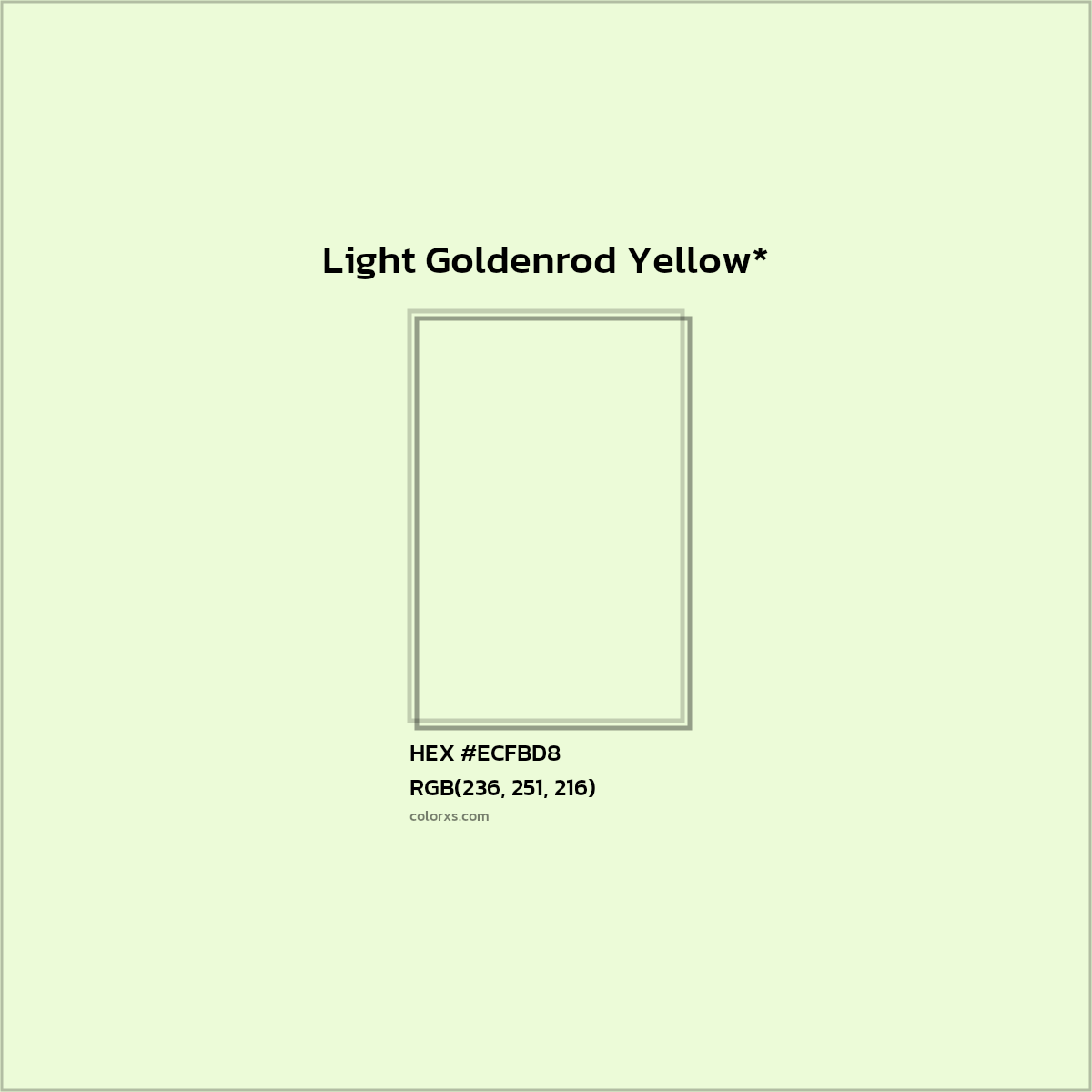 #ECFBD8 hex color. RGB, RYB, CMYK, HSL, HSV codes and color conversions. Matching color names, palettes, paints.
