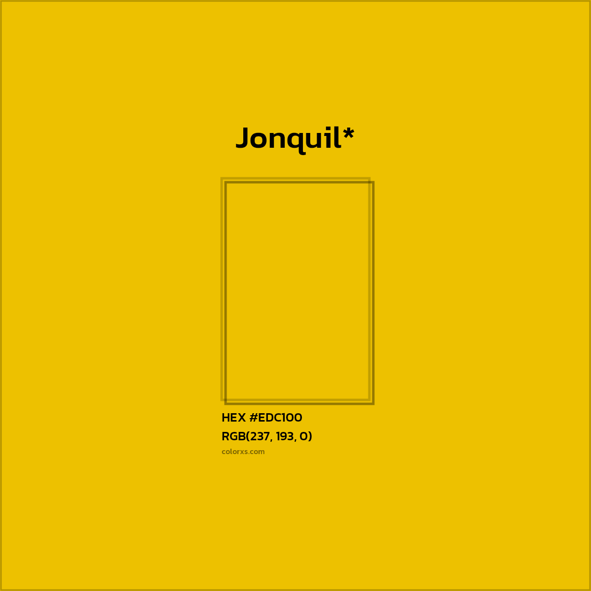 #EDC100 hex color. RGB, RYB, CMYK, HSL, HSV codes and color conversions. Matching color names, palettes, paints.