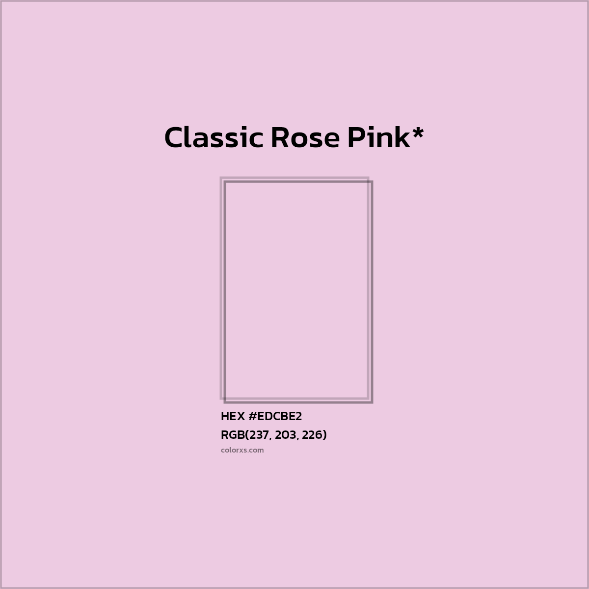 #EDCBE2 hex color. RGB, RYB, CMYK, HSL, HSV codes and color conversions. Matching color names, palettes, paints.