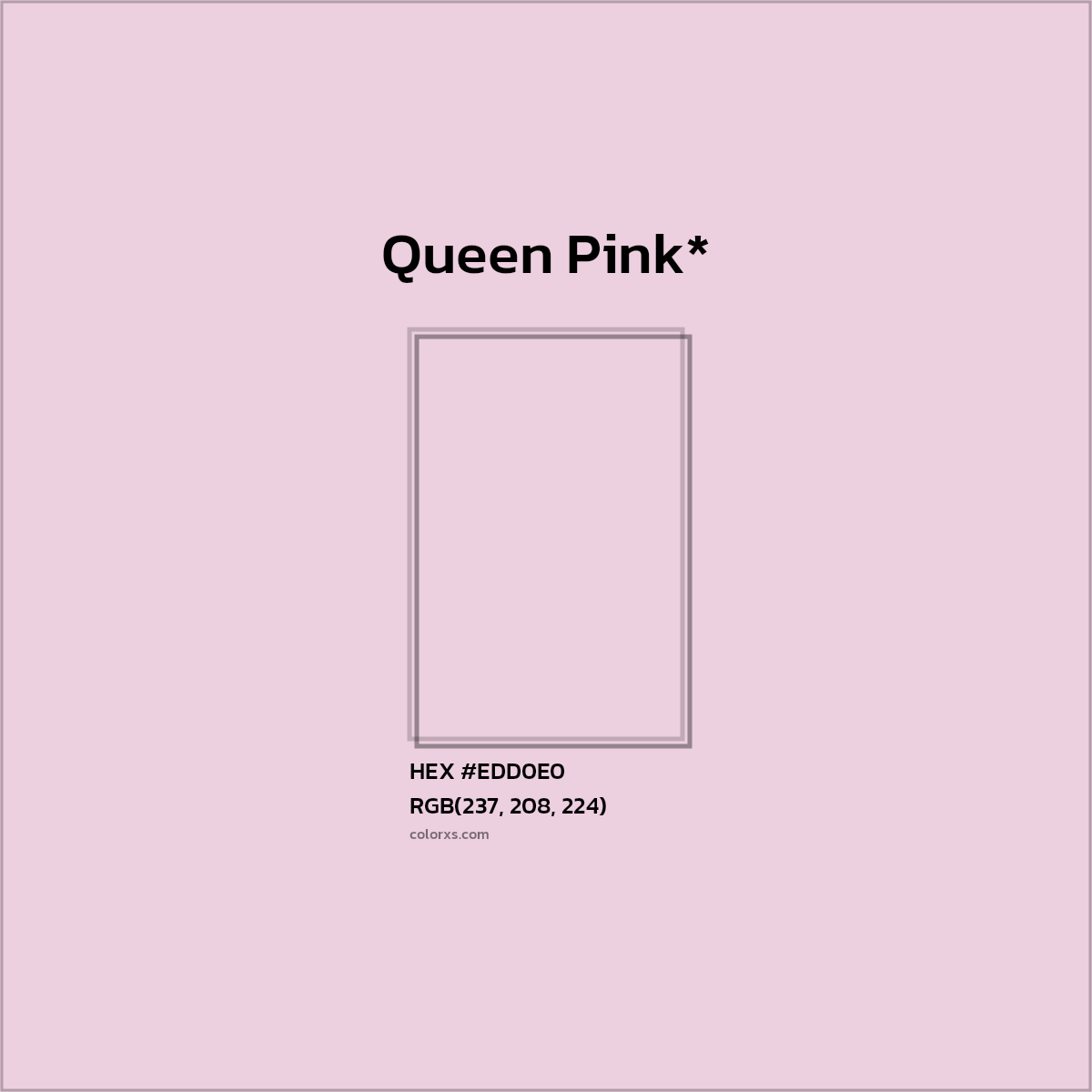 #EDD0E0 hex color. RGB, RYB, CMYK, HSL, HSV codes and color conversions. Matching color names, palettes, paints.