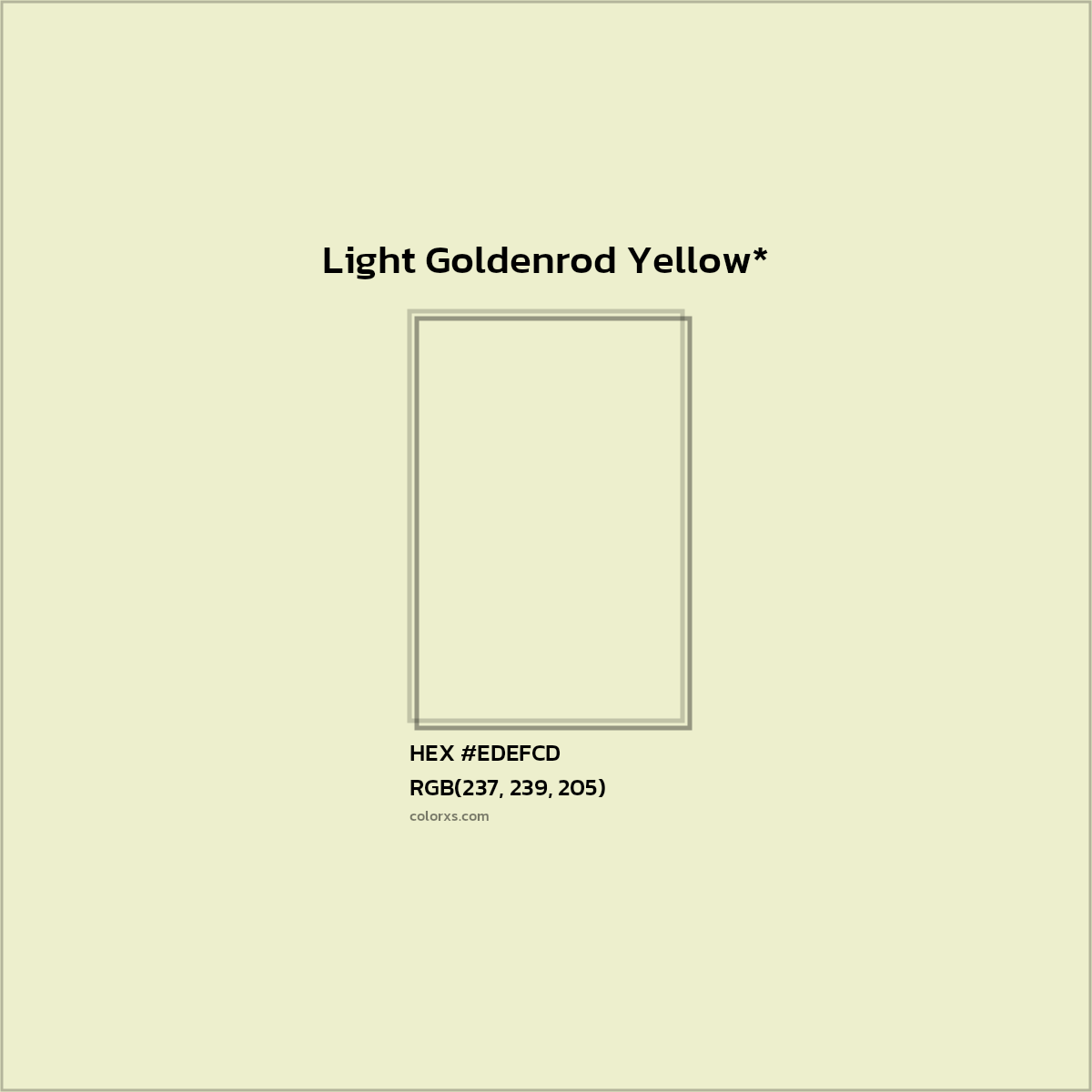 #EDEFCD hex color. RGB, RYB, CMYK, HSL, HSV codes and color conversions. Matching color names, palettes, paints.