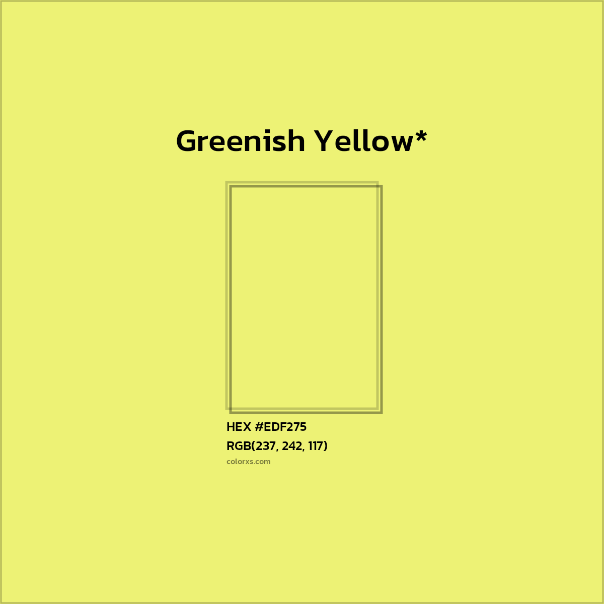 #EDF275 hex color. RGB, RYB, CMYK, HSL, HSV codes and color conversions. Matching color names, palettes, paints.