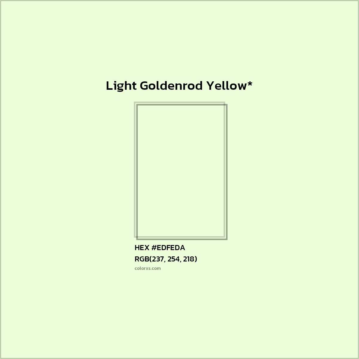 #EDFEDA hex color. RGB, RYB, CMYK, HSL, HSV codes and color conversions. Matching color names, palettes, paints.
