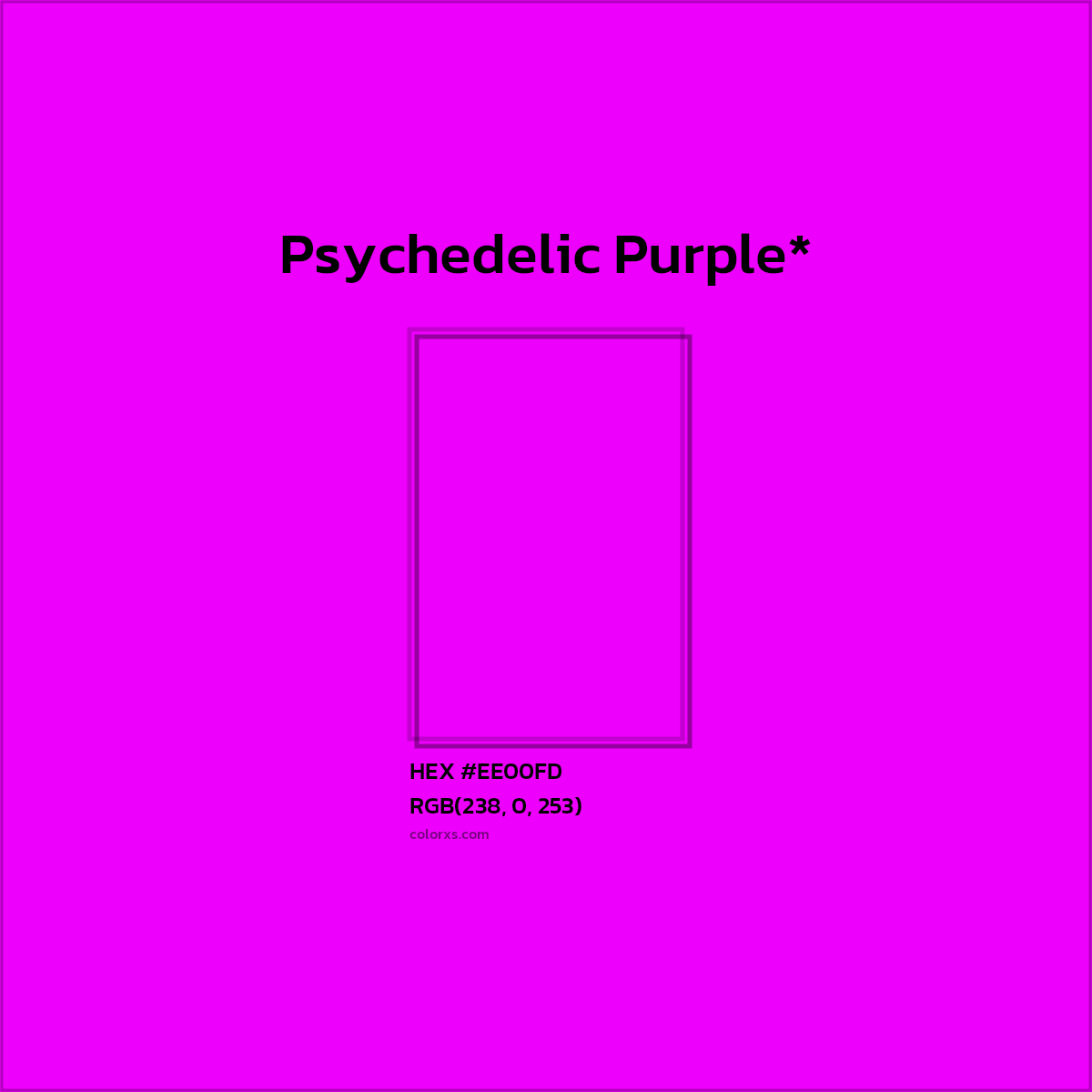 #EE00FD hex color. RGB, RYB, CMYK, HSL, HSV codes and color conversions. Matching color names, palettes, paints.