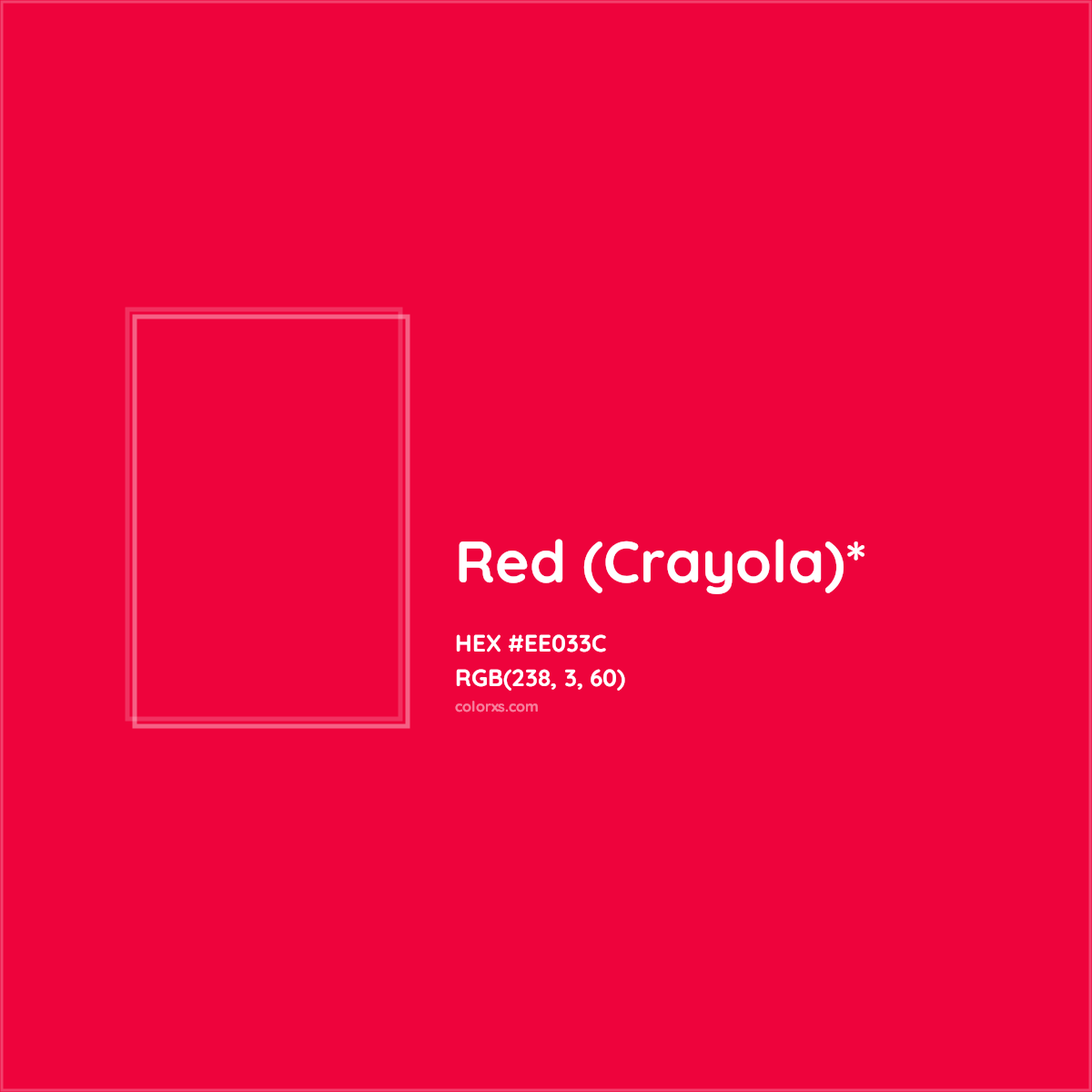 #EE033C hex color. RGB, RYB, CMYK, HSL, HSV codes and color conversions. Matching color names, palettes, paints.