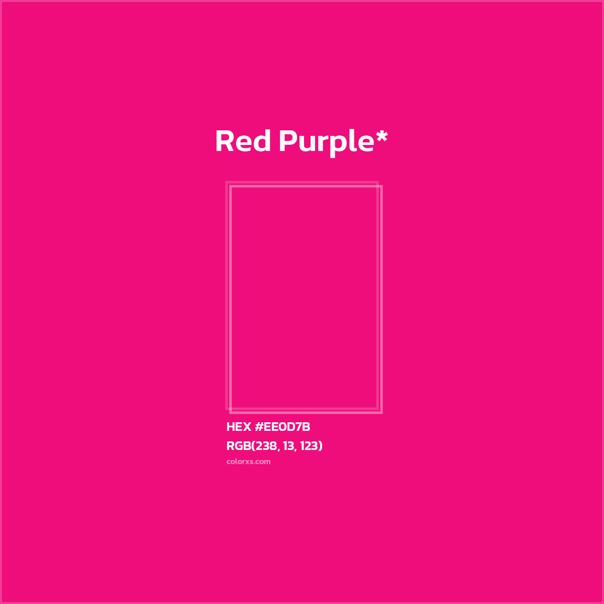#EE0D7B hex color. RGB, RYB, CMYK, HSL, HSV codes and color conversions. Matching color names, palettes, paints.