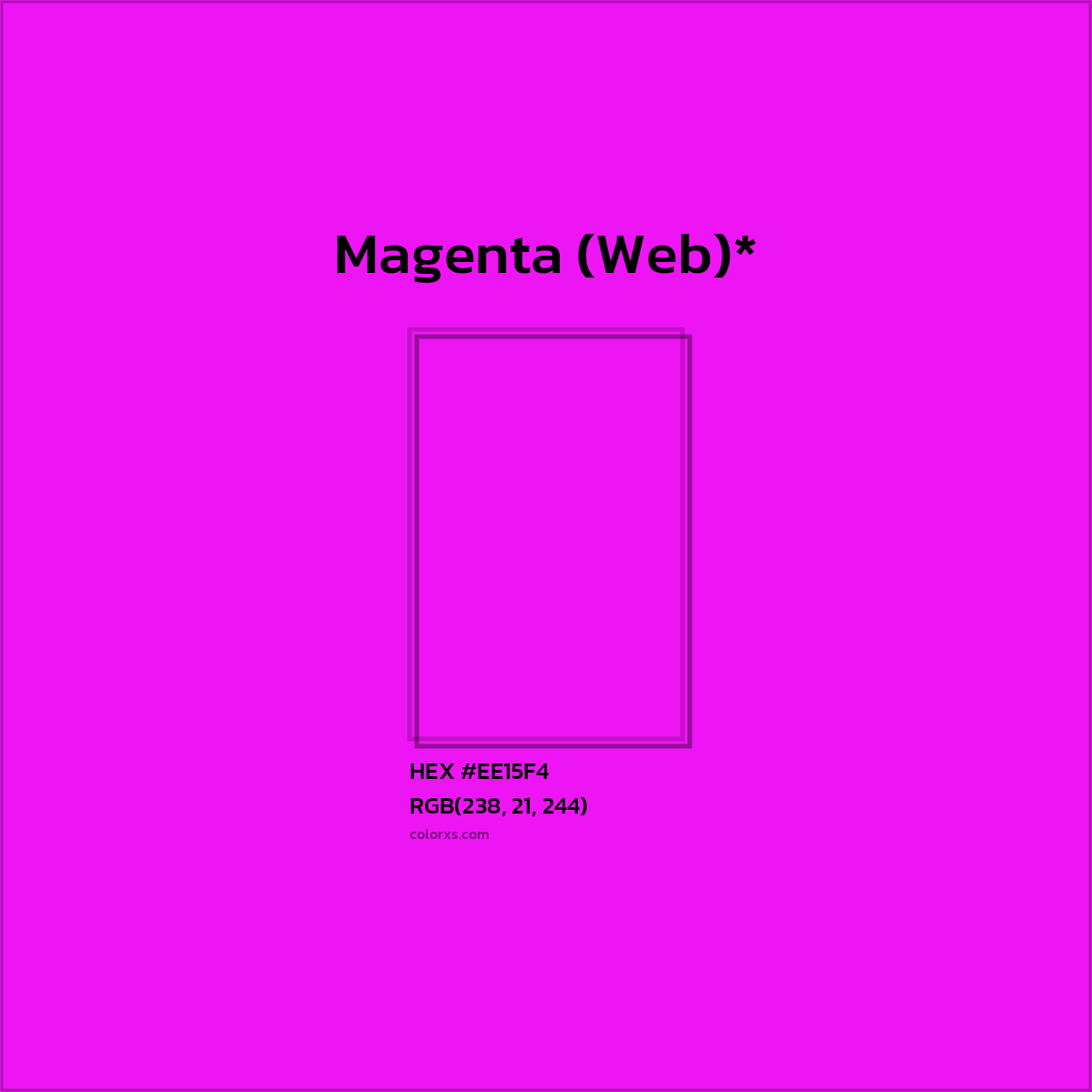 #EE15F4 hex color. RGB, RYB, CMYK, HSL, HSV codes and color conversions. Matching color names, palettes, paints.
