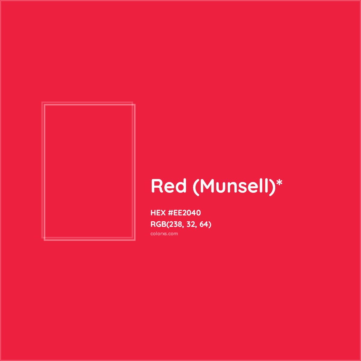 #EE2040 hex color. RGB, RYB, CMYK, HSL, HSV codes and color conversions. Matching color names, palettes, paints.
