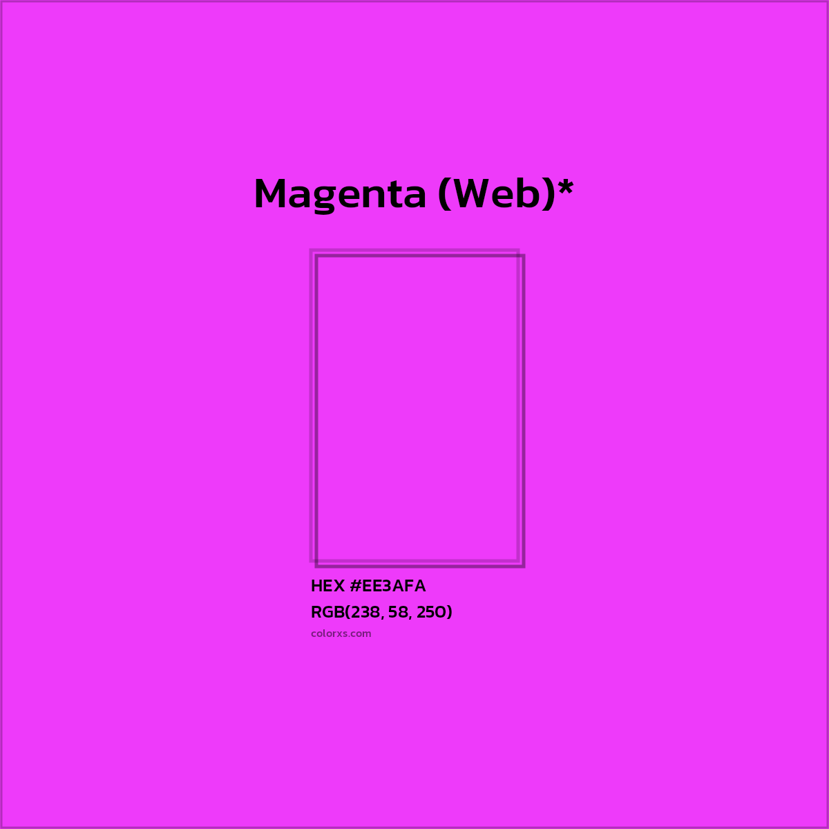 #EE3AFA hex color. RGB, RYB, CMYK, HSL, HSV codes and color conversions. Matching color names, palettes, paints.