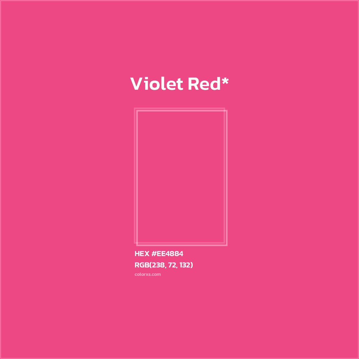 #EE4884 hex color. RGB, RYB, CMYK, HSL, HSV codes and color conversions. Matching color names, palettes, paints.