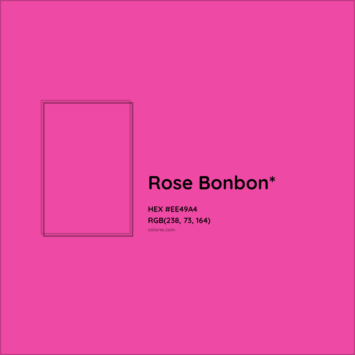 #EE49A4 hex color. RGB, RYB, CMYK, HSL, HSV codes and color conversions. Matching color names, palettes, paints.