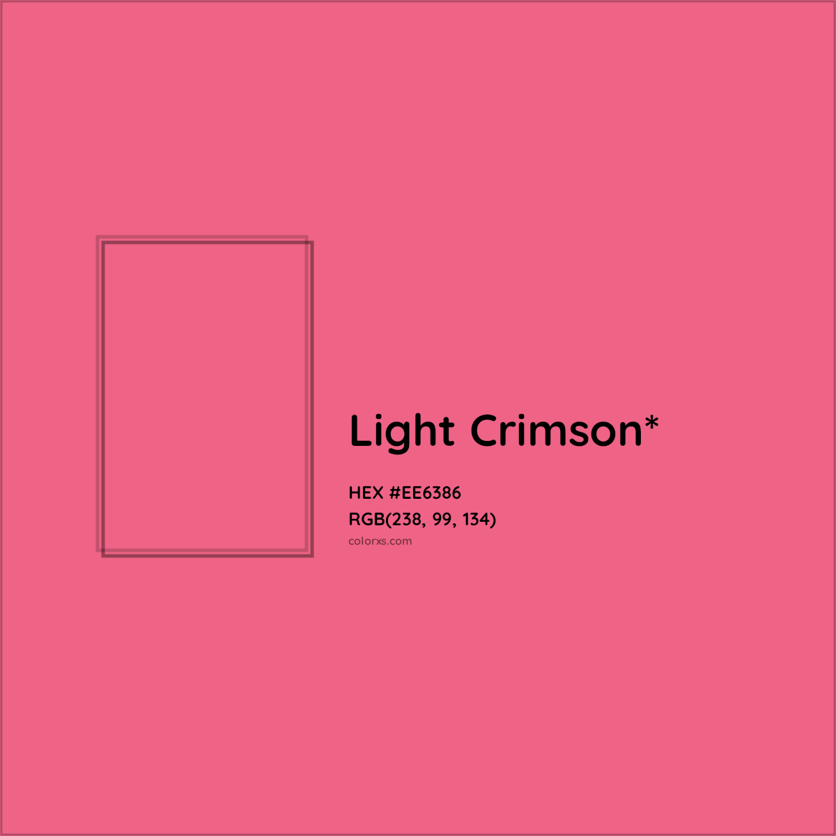 #EE6386 hex color. RGB, RYB, CMYK, HSL, HSV codes and color conversions. Matching color names, palettes, paints.