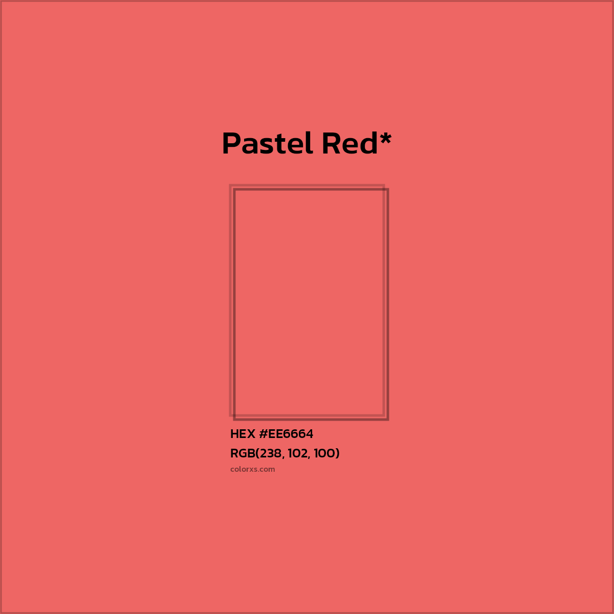 #EE6664 hex color. RGB, RYB, CMYK, HSL, HSV codes and color conversions. Matching color names, palettes, paints.