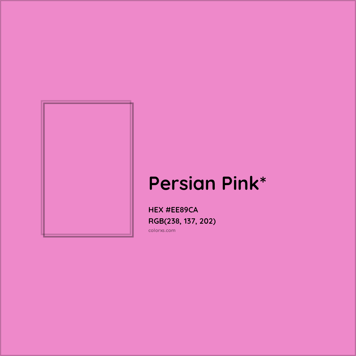 #EE89CA hex color. RGB, RYB, CMYK, HSL, HSV codes and color conversions. Matching color names, palettes, paints.