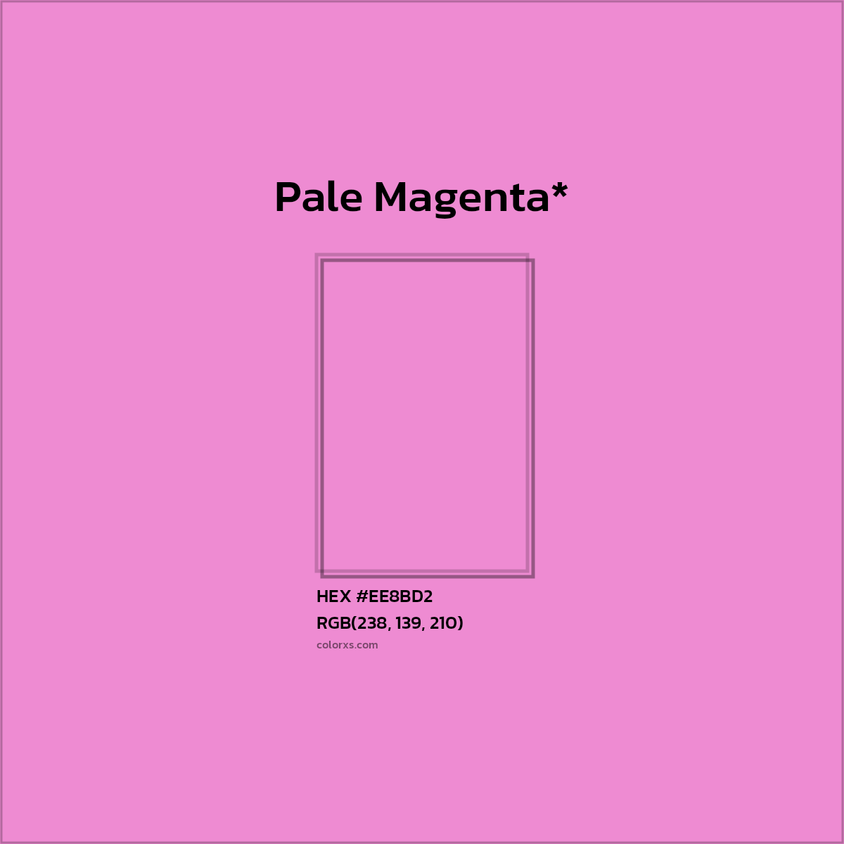 #EE8BD2 hex color. RGB, RYB, CMYK, HSL, HSV codes and color conversions. Matching color names, palettes, paints.