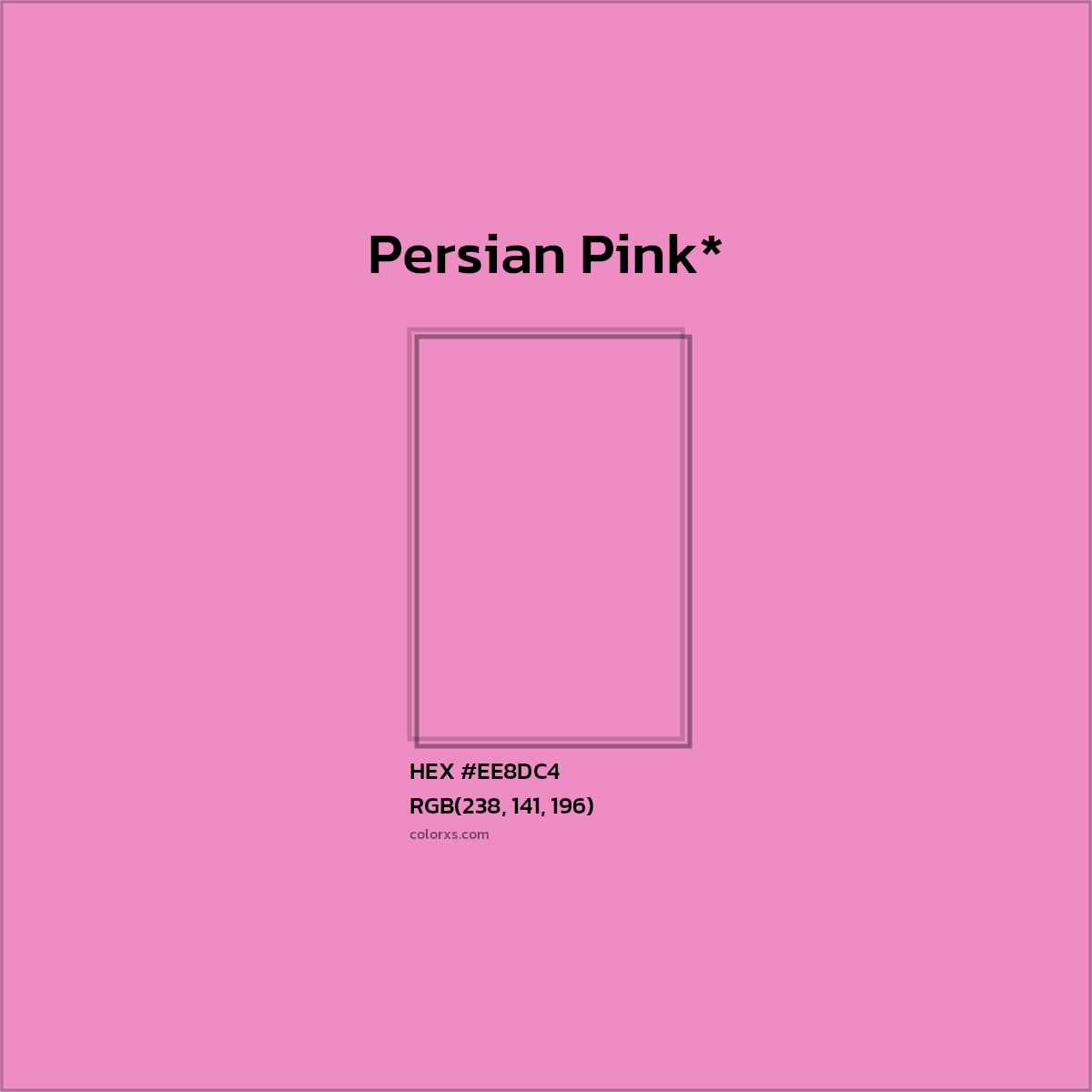 #EE8DC4 hex color. RGB, RYB, CMYK, HSL, HSV codes and color conversions. Matching color names, palettes, paints.