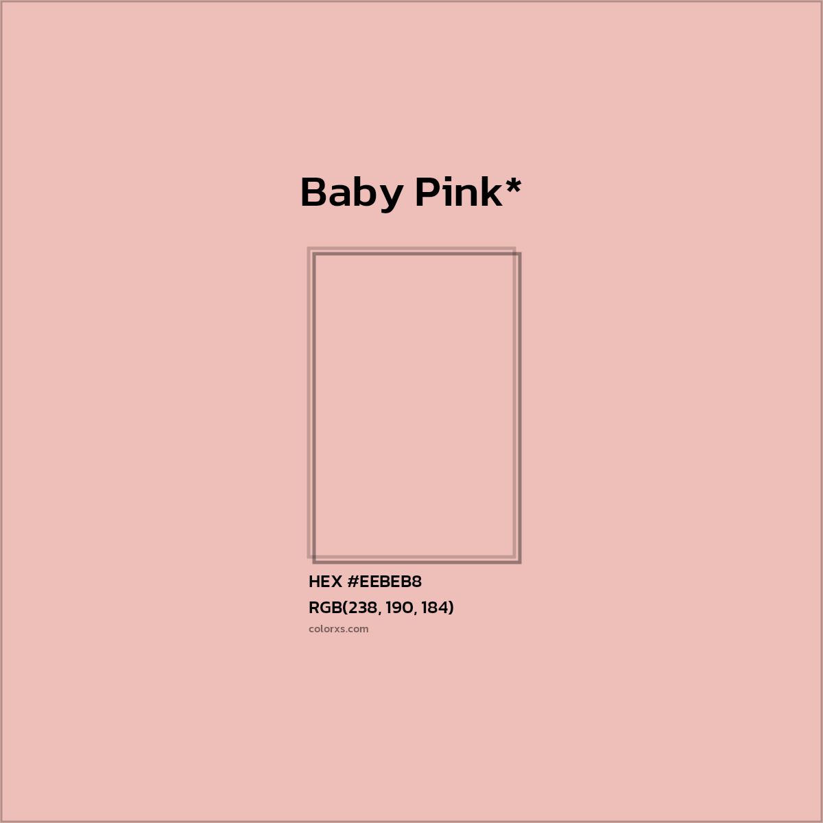 #EEBEB8 hex color. RGB, RYB, CMYK, HSL, HSV codes and color conversions. Matching color names, palettes, paints.