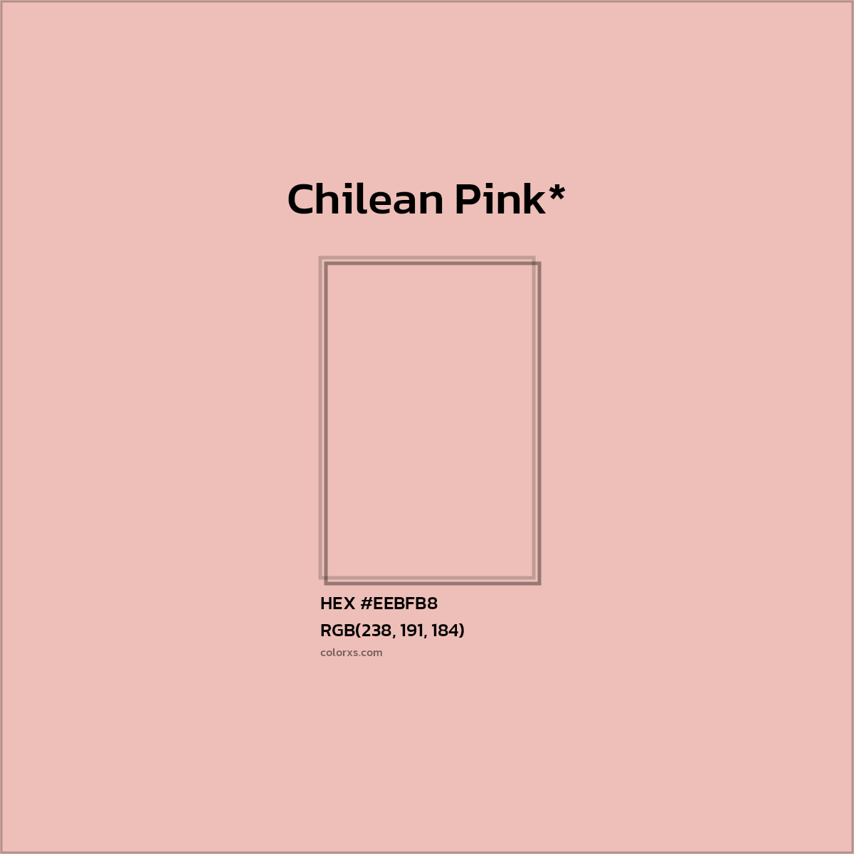 #EEBFB8 hex color. RGB, RYB, CMYK, HSL, HSV codes and color conversions. Matching color names, palettes, paints.
