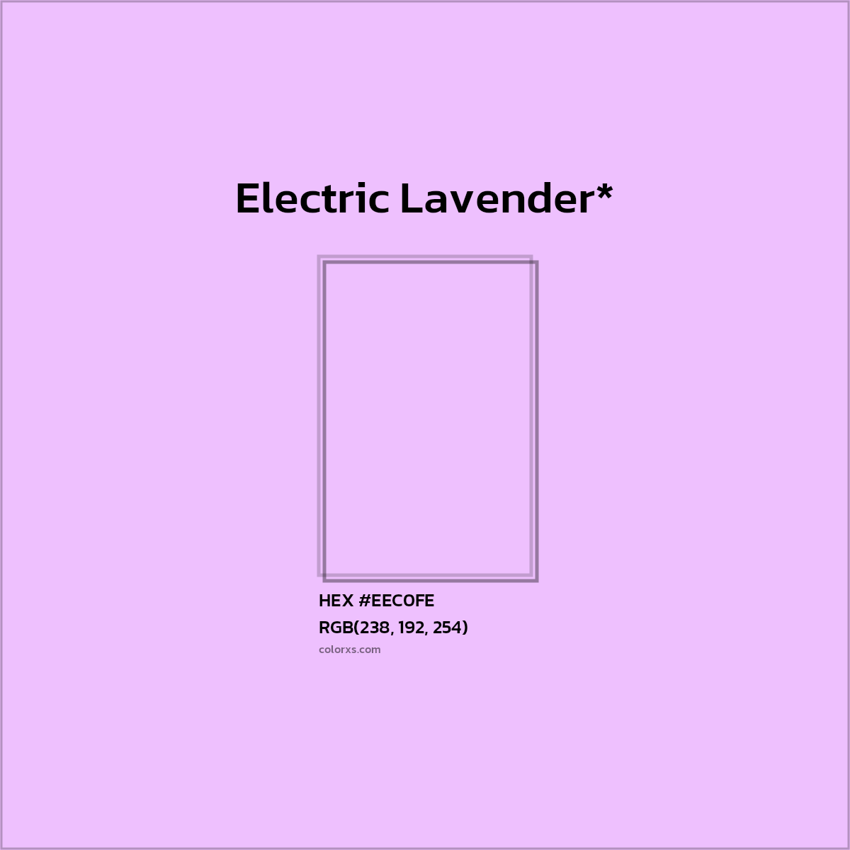 #EEC0FE hex color. RGB, RYB, CMYK, HSL, HSV codes and color conversions. Matching color names, palettes, paints.