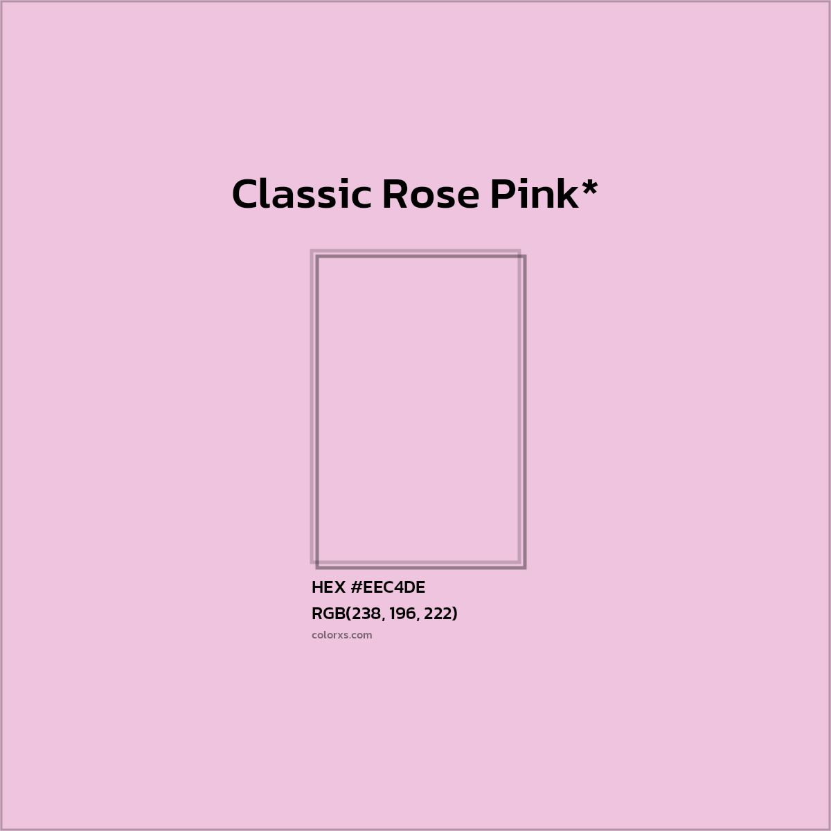 #EEC4DE hex color. RGB, RYB, CMYK, HSL, HSV codes and color conversions. Matching color names, palettes, paints.