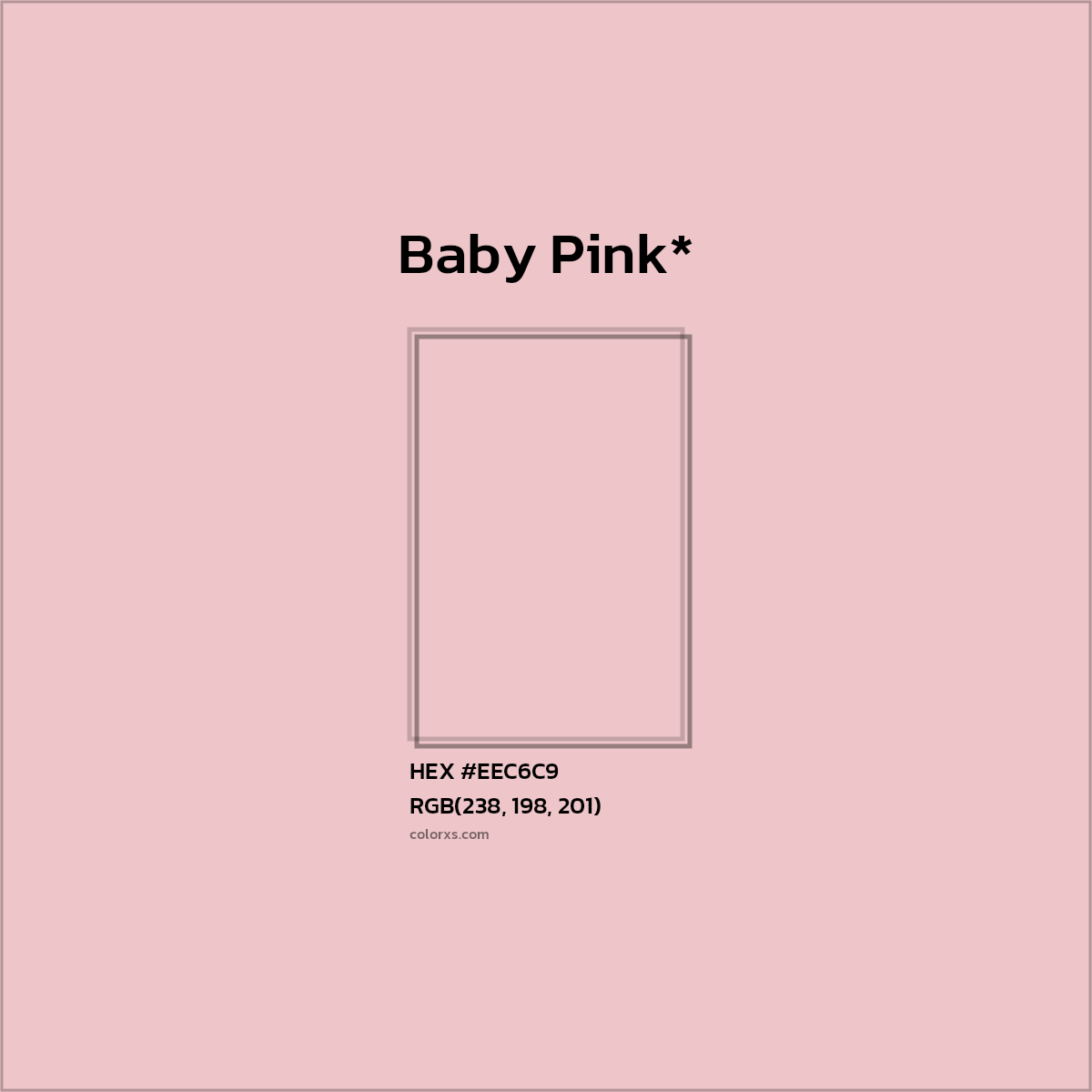 #EEC6C9 hex color. RGB, RYB, CMYK, HSL, HSV codes and color conversions. Matching color names, palettes, paints.