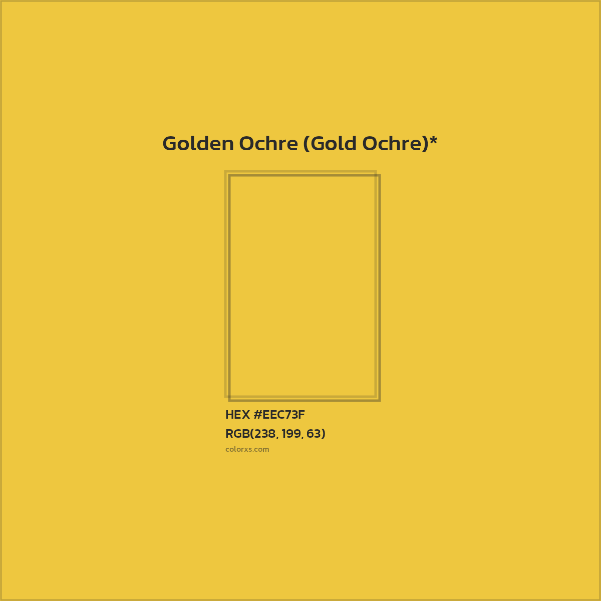 #EEC73F hex color. RGB, RYB, CMYK, HSL, HSV codes and color conversions. Matching color names, palettes, paints.