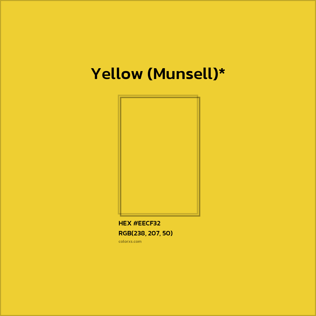 #EECF32 hex color. RGB, RYB, CMYK, HSL, HSV codes and color conversions. Matching color names, palettes, paints.