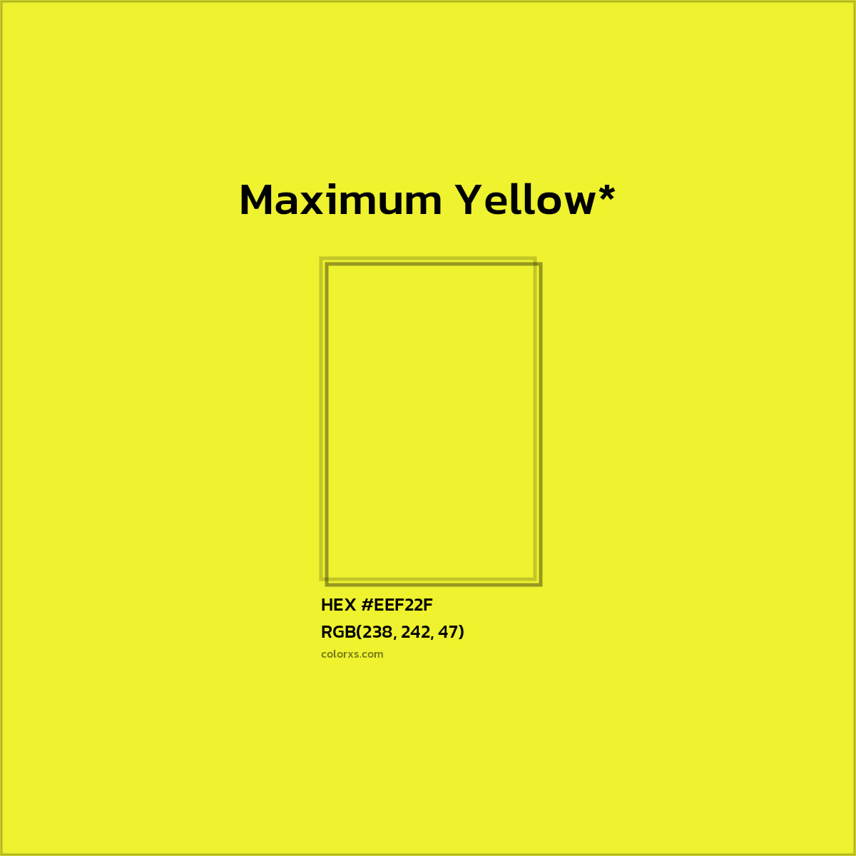 #EEF22F hex color. RGB, RYB, CMYK, HSL, HSV codes and color conversions. Matching color names, palettes, paints.