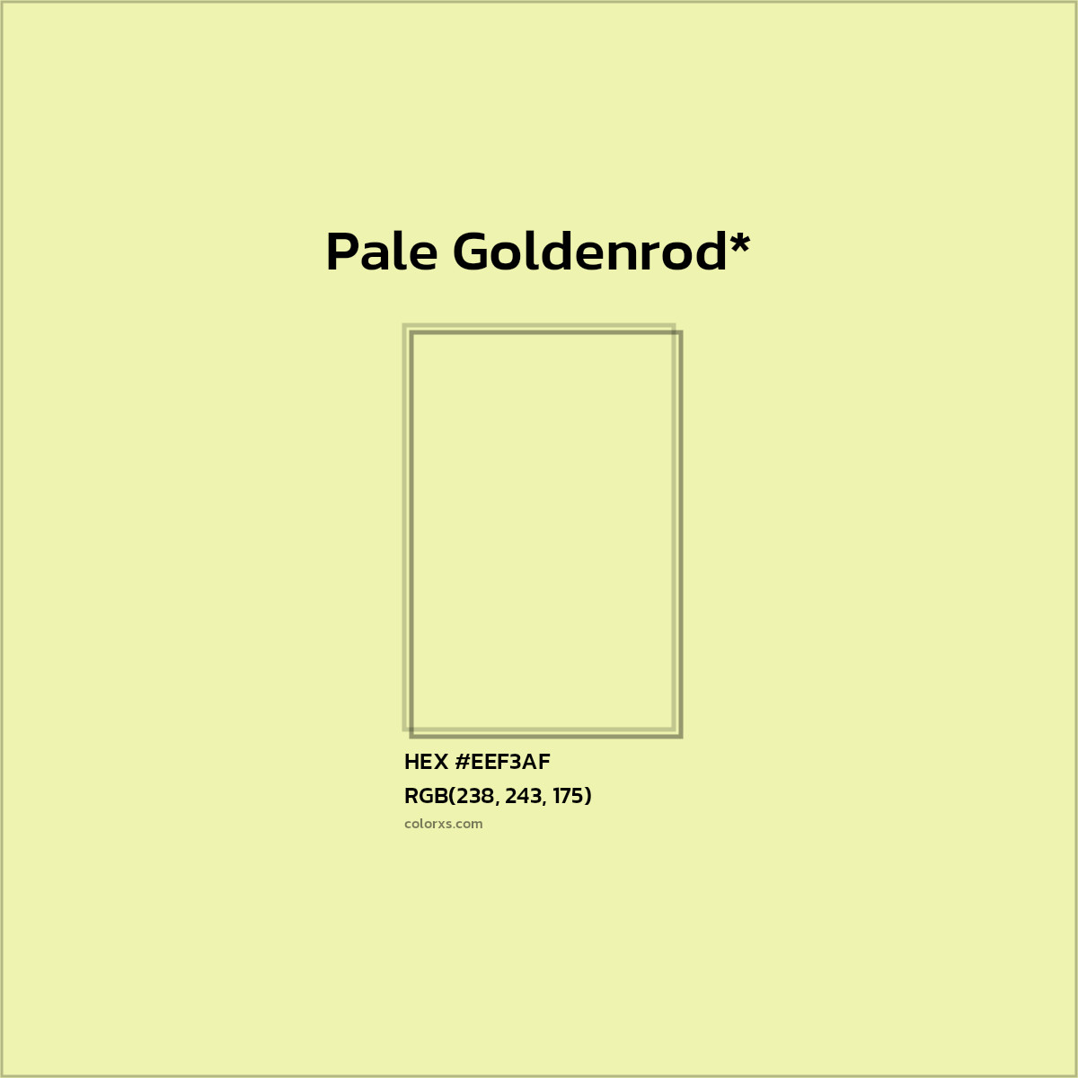 #EEF3AF hex color. RGB, RYB, CMYK, HSL, HSV codes and color conversions. Matching color names, palettes, paints.