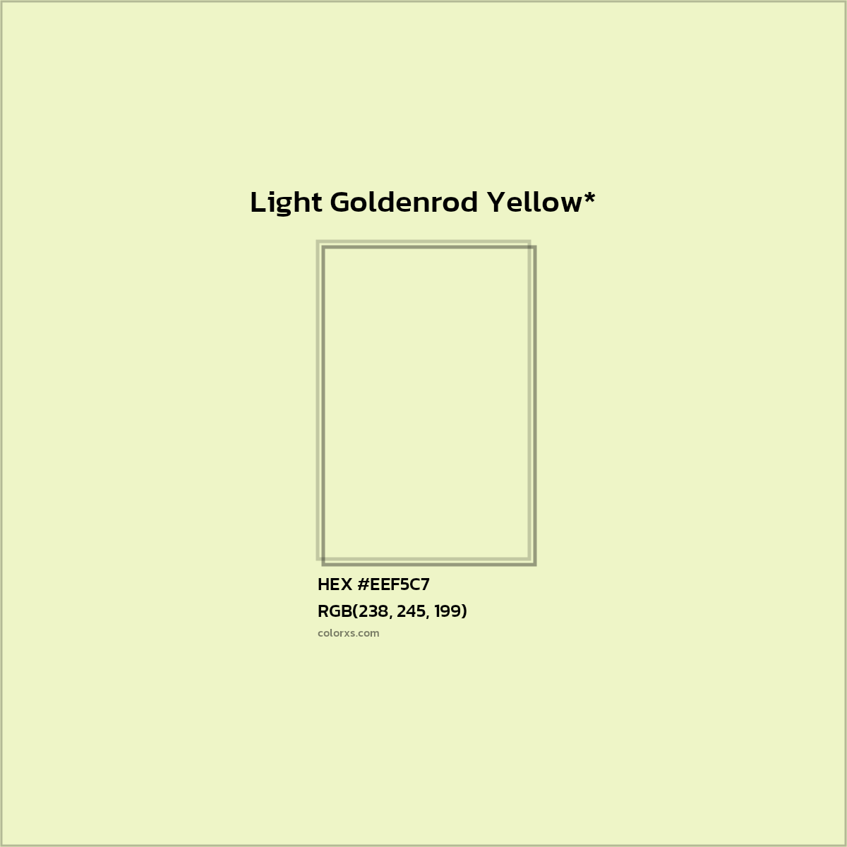 #EEF5C7 hex color. RGB, RYB, CMYK, HSL, HSV codes and color conversions. Matching color names, palettes, paints.