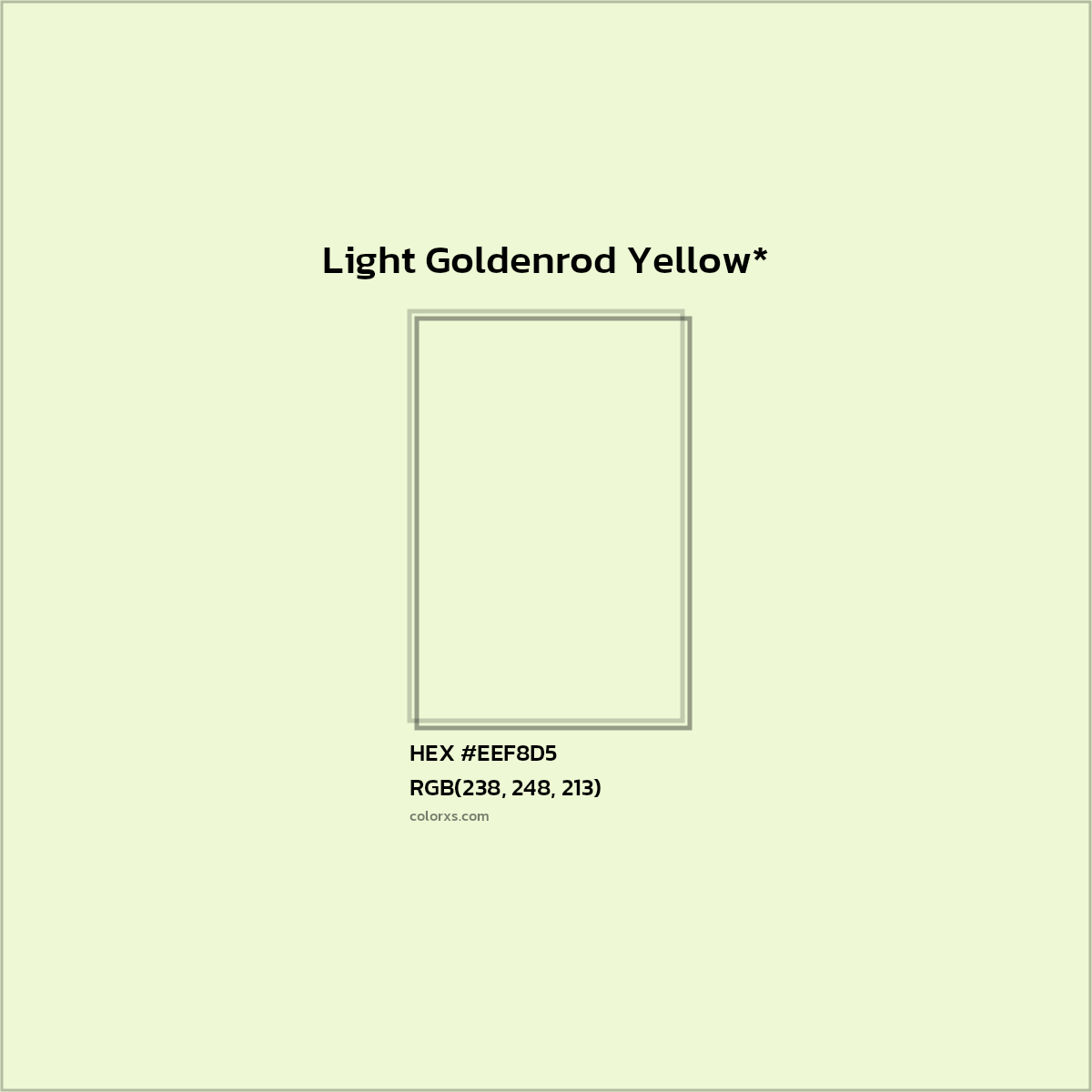 #EEF8D5 hex color. RGB, RYB, CMYK, HSL, HSV codes and color conversions. Matching color names, palettes, paints.