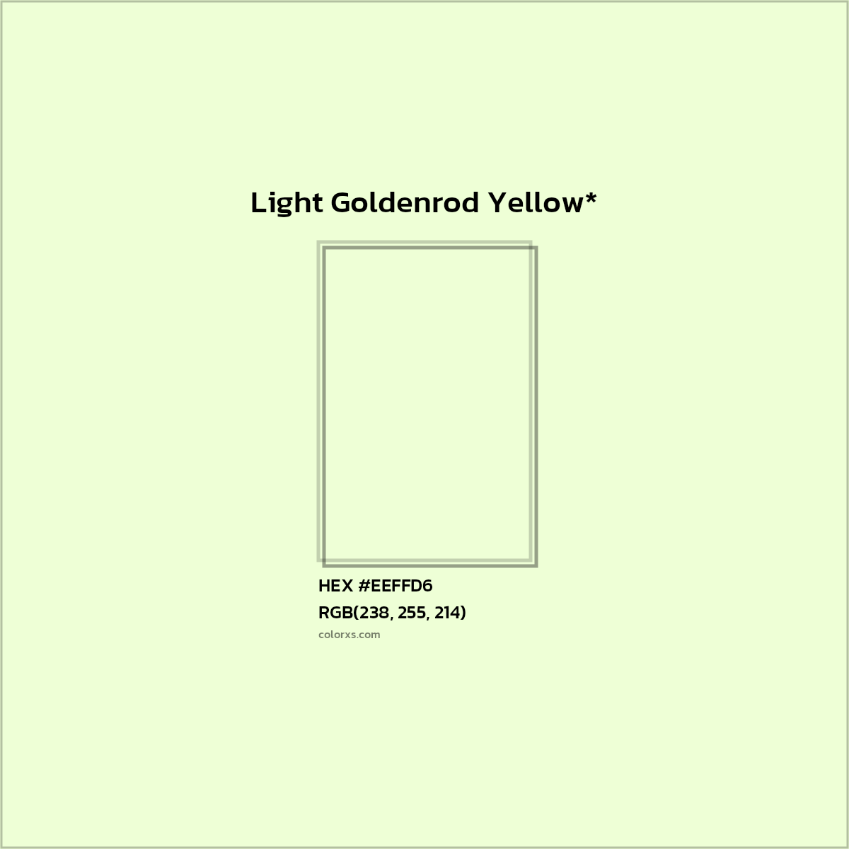 #EEFFD6 hex color. RGB, RYB, CMYK, HSL, HSV codes and color conversions. Matching color names, palettes, paints.